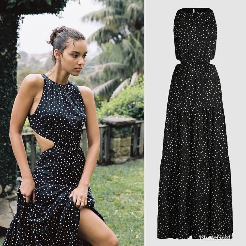 Revolve Significant Other Black Polka Dot Sleeveless Poppy Cutout Maxi Dress
